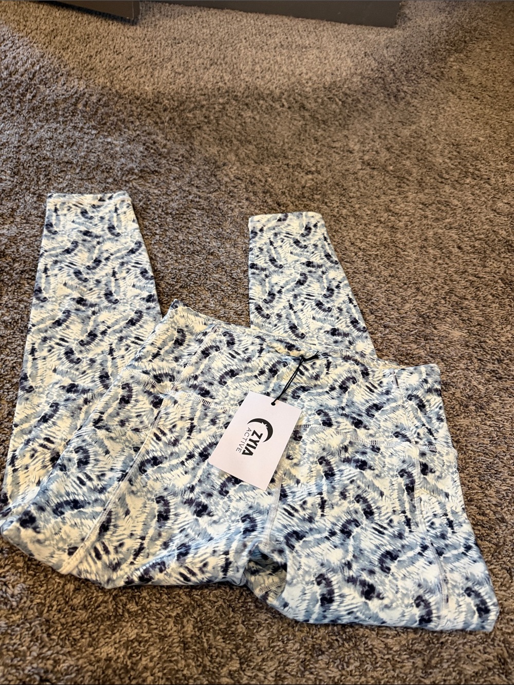 ZYIA Light Blue and Navy Abstract Print Leggings